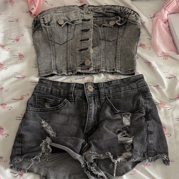 SHEIN Pants - Gray Denim Bustier and Shorts Set - XS